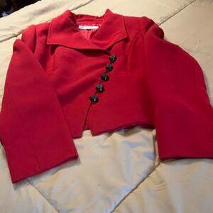 Studio Tahari Red Slanted fold over Jacket with Black Buttons - Size 8
